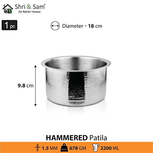 Shri & Sam Stainless Steel Heavy Weight Hammered Patila, 1.5 mm, 18 cm - Image 3