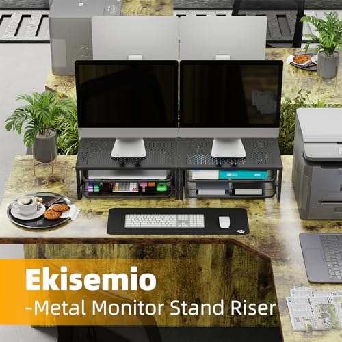 Ekisemio 2Pack 2Tier Monitor Stand Riser with Drawer Metal Computer Desk Organizer for Home Office Black - Image 3