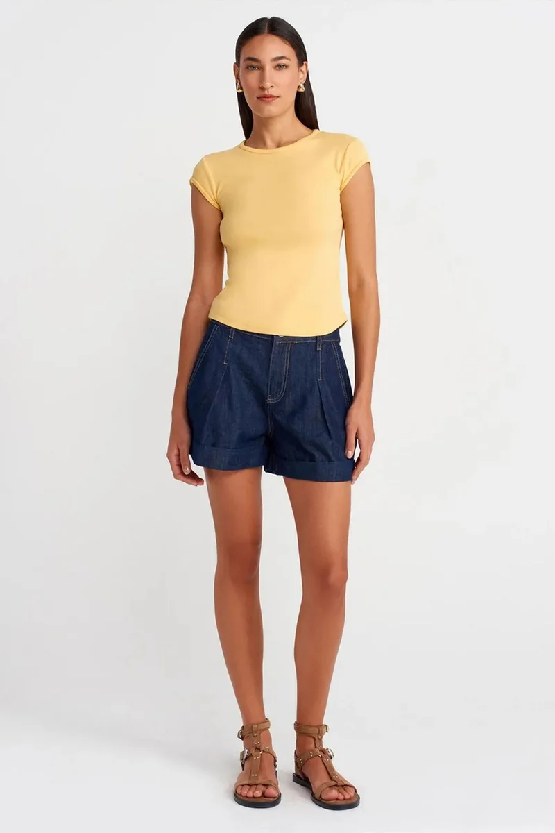 Dilvin Lemon Yellow DILVIN Women's Slim Fit Cotton Crew Neck T-Shirt for Women | Best Price UAE