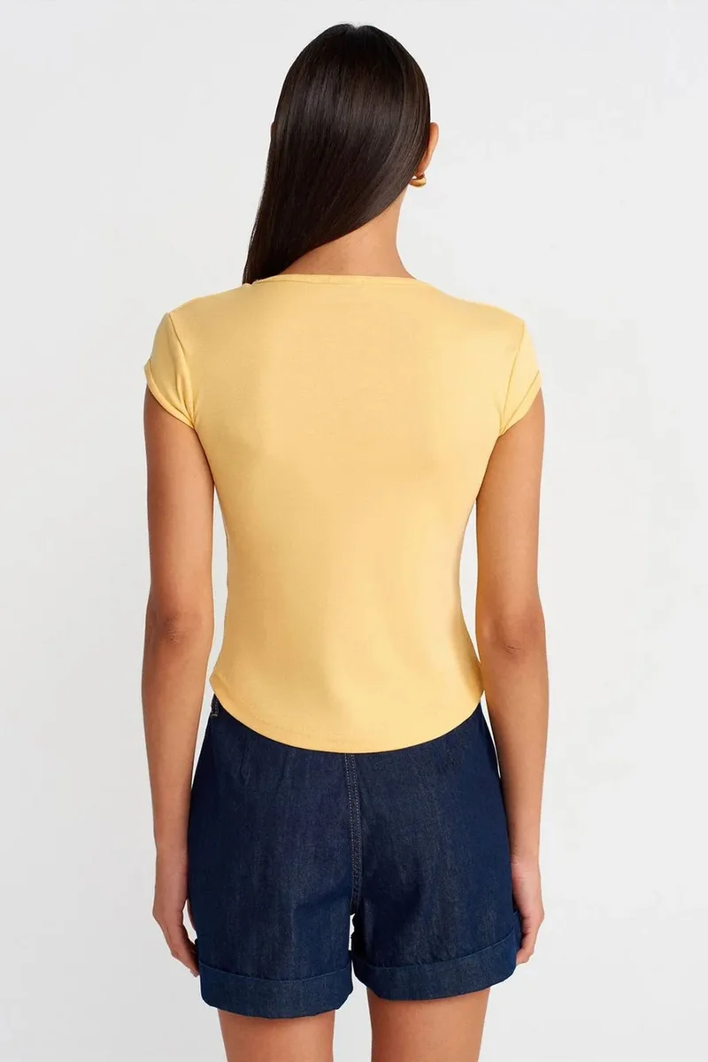 Dilvin Lemon Yellow DILVIN Women's Slim Fit Cotton Crew Neck T-Shirt for Women | Best Price UAE