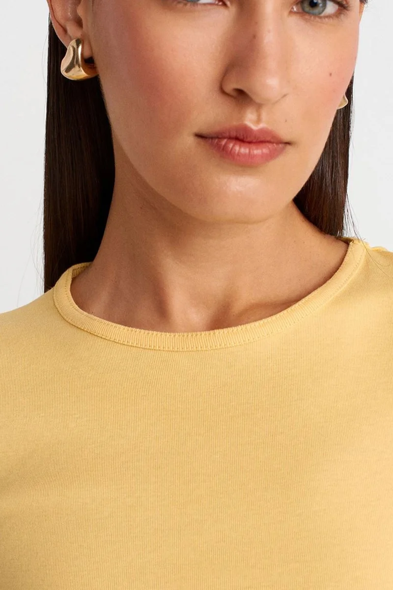 Dilvin Lemon Yellow DILVIN Women's Slim Fit Cotton Crew Neck T-Shirt for Women | Best Price UAE