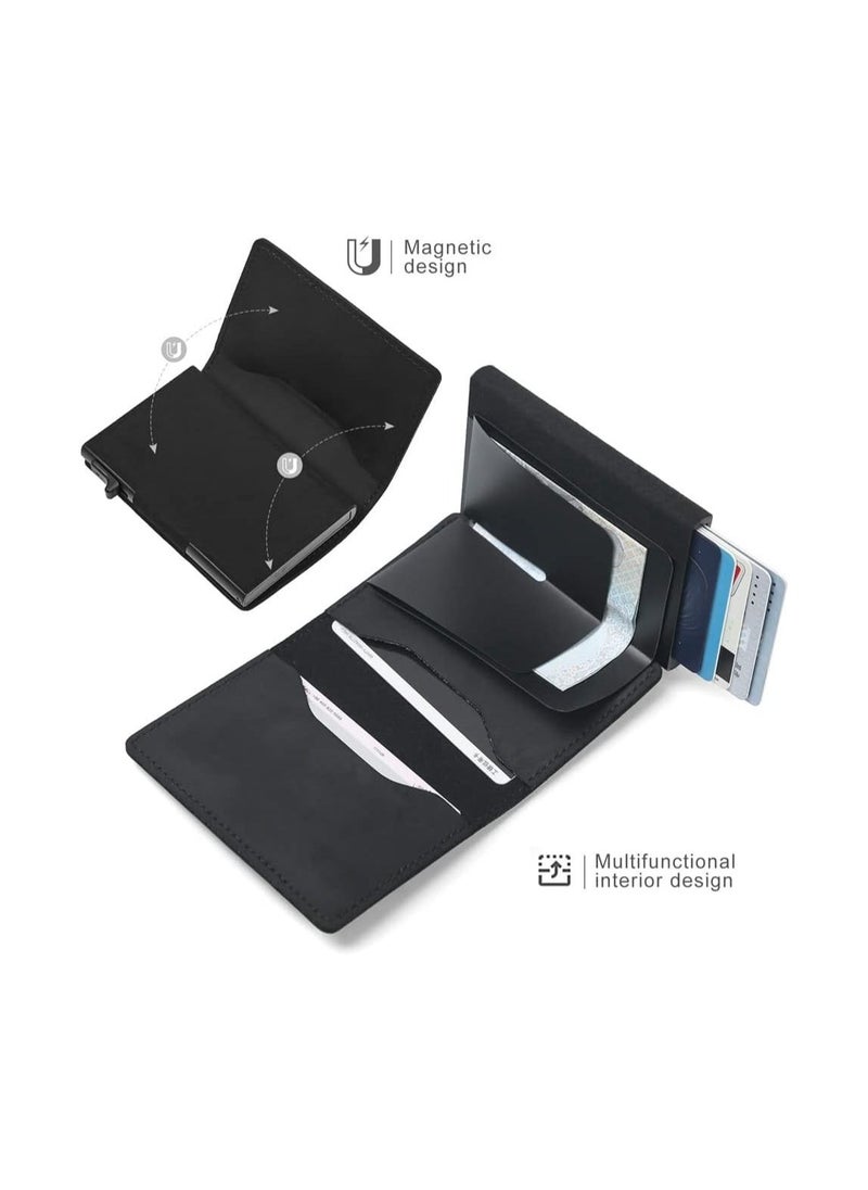 Dubkart Smart Air Tag Wallet | RFID Credit Card Money Holder Automatic Pop up Mini Aluminum Wallet | Pocket-Sized and Slim Design Multipurpose Accessory for AirTag | Airtag Case Cover for Men…, Black Leather  - Image 3