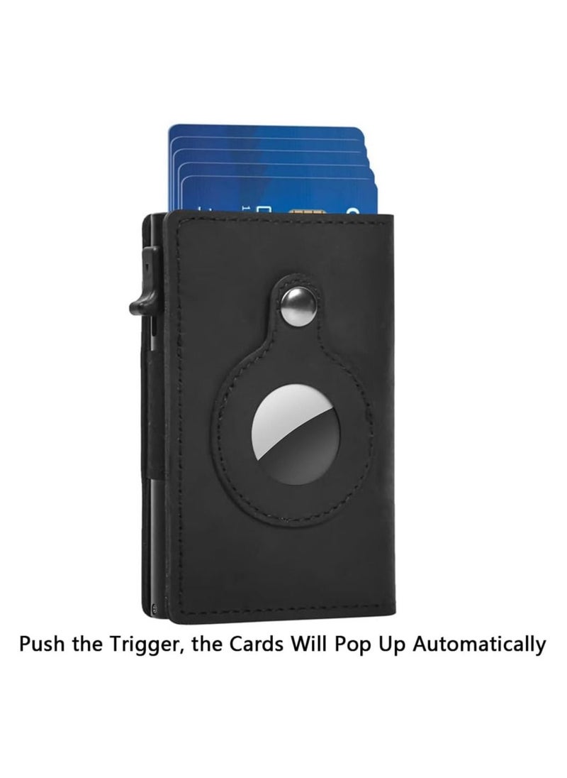 Dubkart Smart Air Tag Wallet | RFID Credit Card Money Holder Automatic Pop up Mini Aluminum Wallet | Pocket-Sized and Slim Design Multipurpose Accessory for AirTag | Airtag Case Cover for Men…, Black Leather  - Image 2