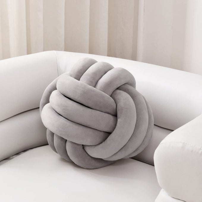 SOFT KNOT BALL PILLOWSROUND THROW PILLOW CUSHION HOME DECORATION PLUSH PILLOWTHROW KNOTTED PILLOW HANDMADE ROUND PLUSH PILLOW78INCHESGREY