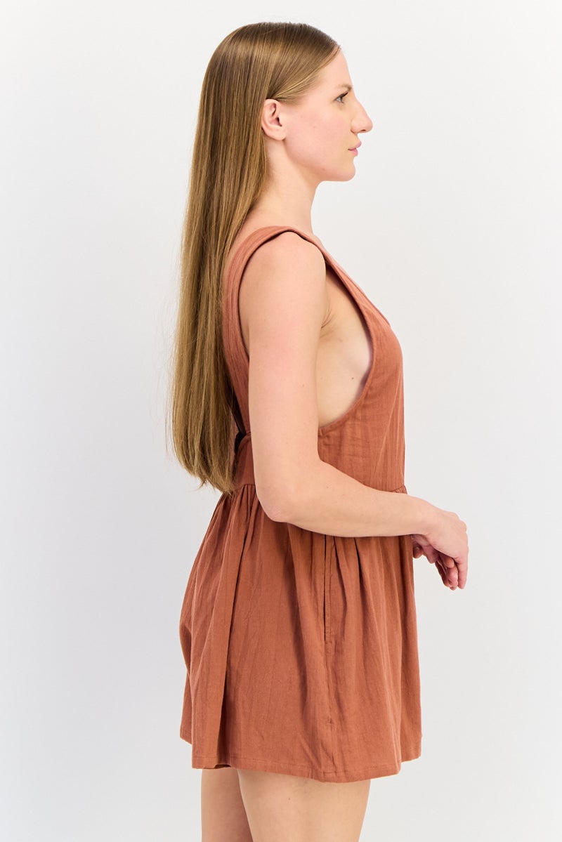 Billabong Women Solid Sleeveless Jumpsuit, Rust Brown - Image 4