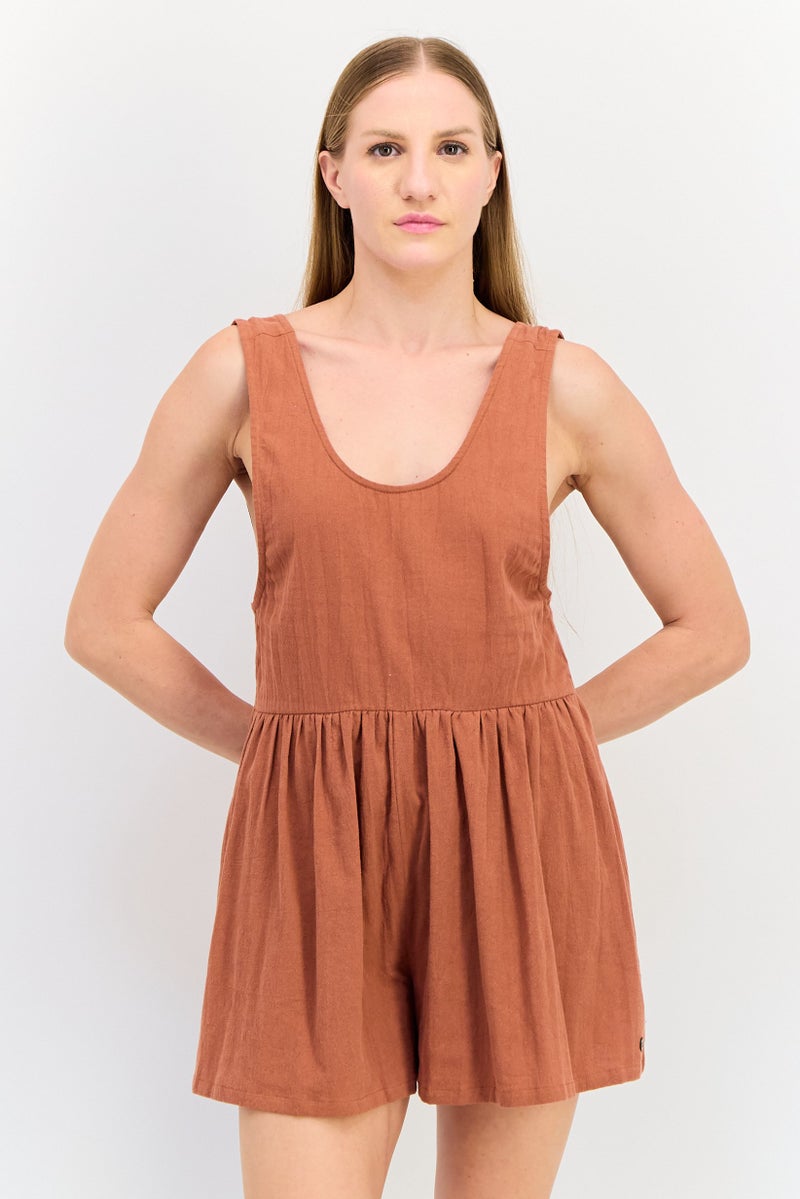Billabong Women Solid Sleeveless Jumpsuit, Rust Brown - Image 1