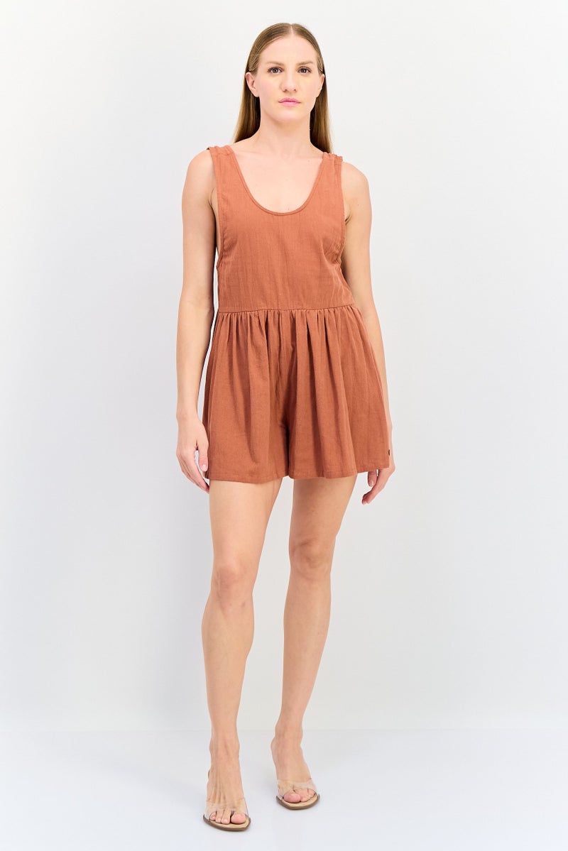 Billabong Women Solid Sleeveless Jumpsuit, Rust Brown - Image 3