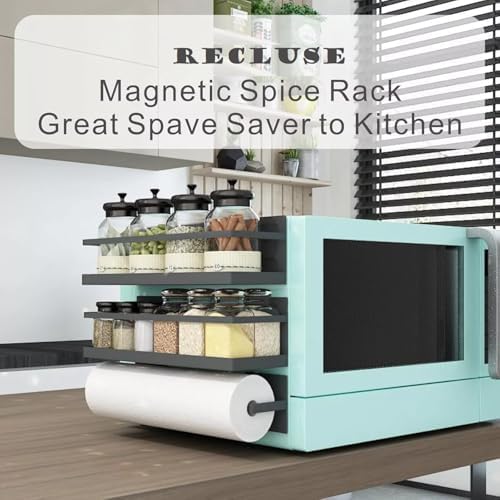 RECLUSE 2 Pcs Magnetic Spice Rack Organizer Strong Hold Magnetic Storage Versatile Magnetic Shelf Spice Organizer for Coffee Seasonings More Space Saving Magnetic Refrigerator Shelf for HomeBlack - Image 3