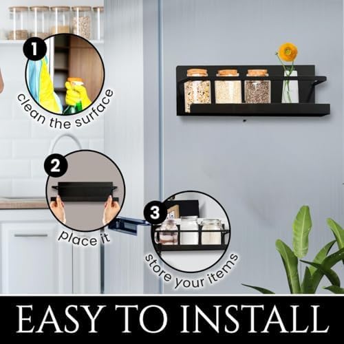 RECLUSE 2 Pcs Magnetic Spice Rack Organizer Strong Hold Magnetic Storage Versatile Magnetic Shelf Spice Organizer for Coffee Seasonings More Space Saving Magnetic Refrigerator Shelf for HomeBlack - Image 5
