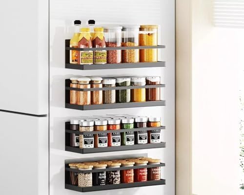 RECLUSE 2 Pcs Magnetic Spice Rack Organizer Strong Hold Magnetic Storage Versatile Magnetic Shelf Spice Organizer for Coffee Seasonings More Space Saving Magnetic Refrigerator Shelf for HomeBlack - Image 4