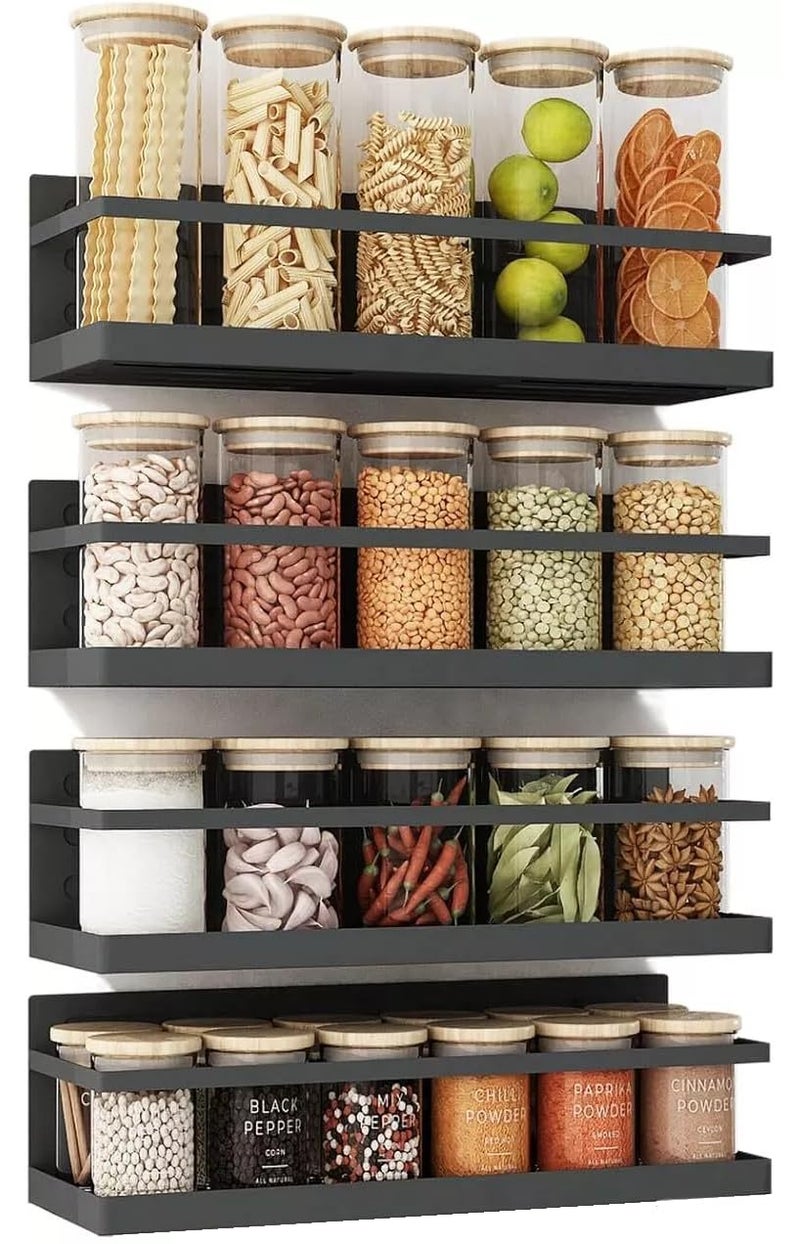 RECLUSE 2 Pcs Magnetic Spice Rack Organizer Strong Hold Magnetic Storage Versatile Magnetic Shelf Spice Organizer for Coffee Seasonings More Space Saving Magnetic Refrigerator Shelf for HomeBlack - Image 1