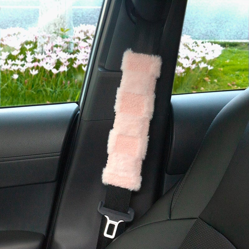 Lutoku 2Pcs Checkered Seat Belt Cover Pads Fuzzy Soft Auto Seatbelt Cover Car Shoulder Pads for Kids Women Suitable for All Vehicles Pink - Image 3