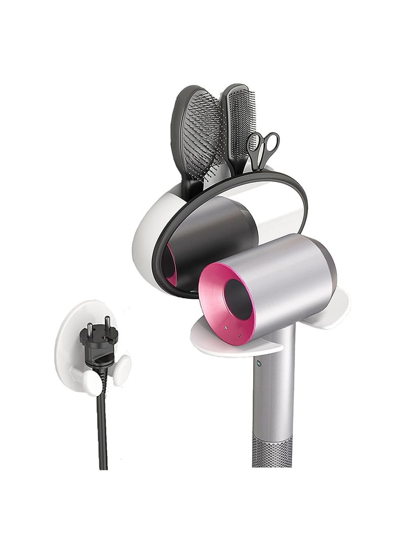 SOLARAE Hair Dryer Holder with Mirror, Self Adhesive Hair Dryer Holder Wall Mounted, Foldable Hair Blow Dryer Rack, Hair Tool Organizer for Curling Iron Compatible with Most Hairdryers - Image 1