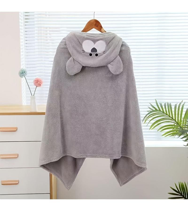 Grey Minimalist Cartoon Snap Closure Bathrobe Hooded Cape Towel Super Absorbent Quick Dry Lightweight Portable Kids Bath Wrap For Bathroom Swimming Pool Beach - Image 3