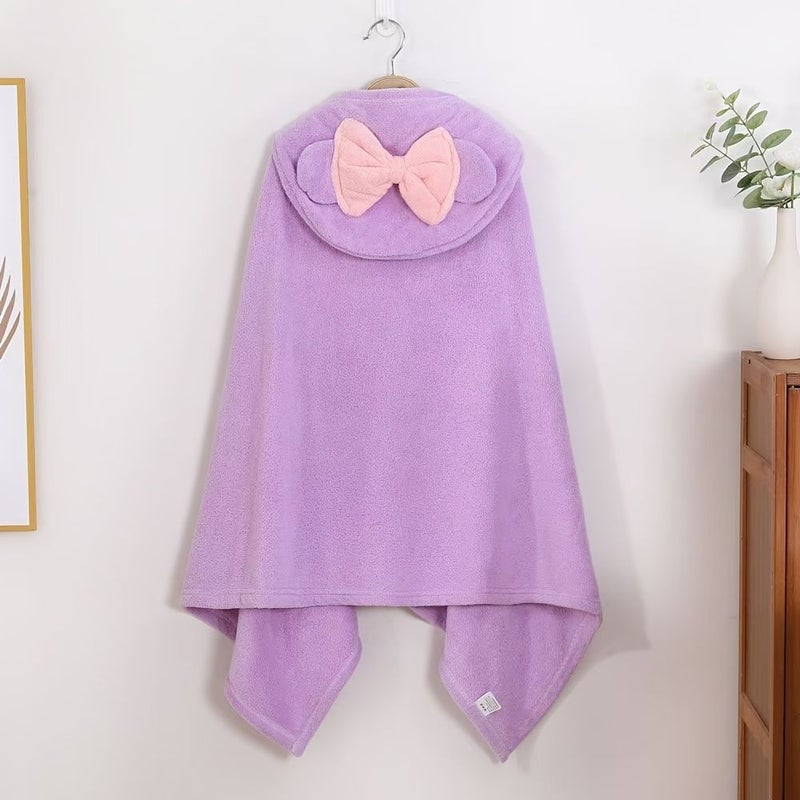 Grey Minimalist Cartoon Snap Closure Bathrobe Hooded Cape Towel Super Absorbent Quick Dry Lightweight Portable Kids Bath Wrap For Bathroom Swimming Pool Beach - Image 4