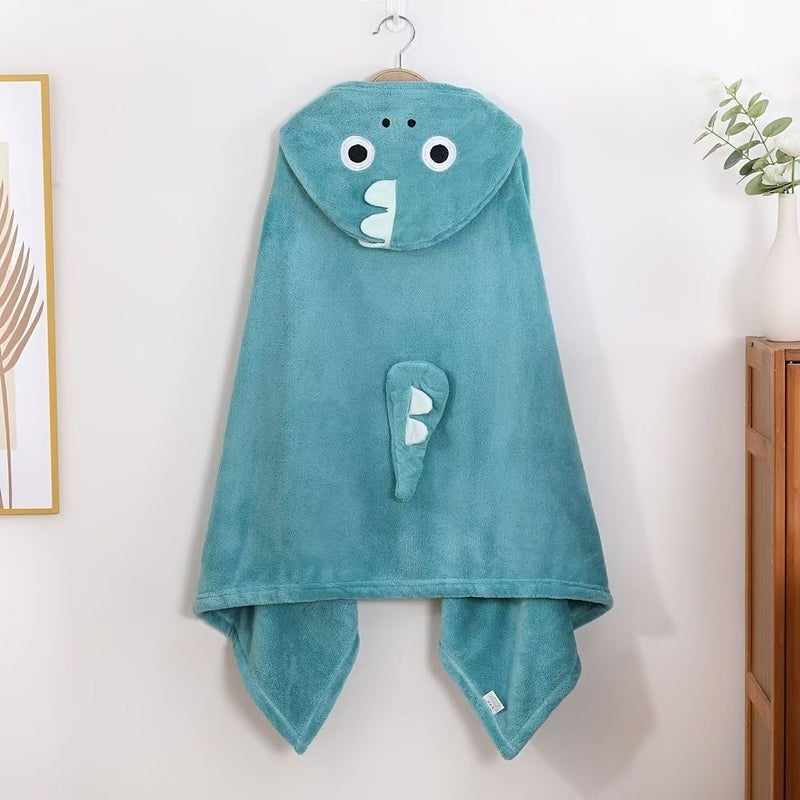 Grey Minimalist Cartoon Snap Closure Bathrobe Hooded Cape Towel Super Absorbent Quick Dry Lightweight Portable Kids Bath Wrap For Bathroom Swimming Pool Beach - Image 1