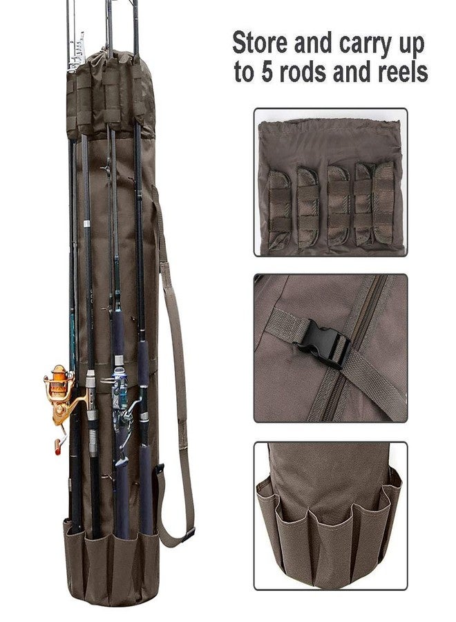 Allnice Durable Canvas Fishing Rod & Reel Organizer Bag Travel Carry Case Bag- Holds 5 Poles & Tackle (Khaki) - Image 3