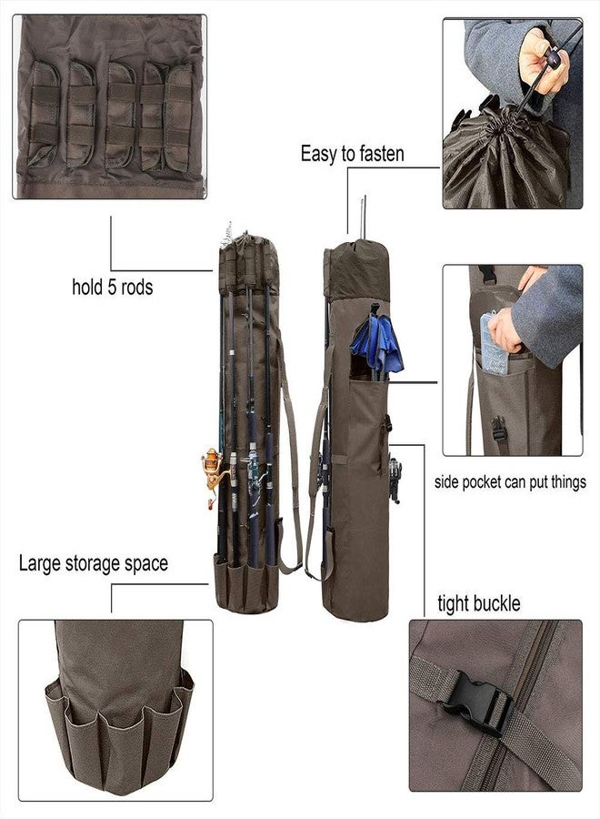 Allnice Durable Canvas Fishing Rod & Reel Organizer Bag Travel Carry Case Bag- Holds 5 Poles & Tackle (Khaki) - Image 2