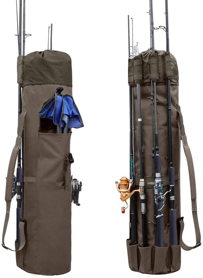 Allnice Durable Canvas Fishing Rod & Reel Organizer Bag Travel Carry Case Bag- Holds 5 Poles & Tackle (Khaki) - Image 1