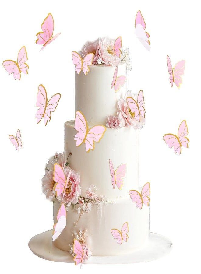 Lnngub 50 Pcs Butterfly Cupcake Toppers,Pink Gold Edge Mixed Size Butterfly Cake Decorations for Women's Birthday Party Wedding Anniversary Pink Butterflies for Cake Decor - Image 1