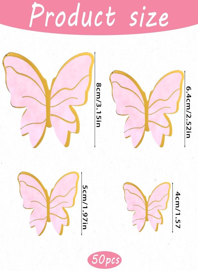 Lnngub 50 Pcs Butterfly Cupcake Toppers,Pink Gold Edge Mixed Size Butterfly Cake Decorations for Women's Birthday Party Wedding Anniversary Pink Butterflies for Cake Decor - Image 2