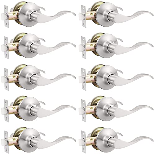 GOBEKOR 10 Pack Satin Nickel Passage Lever Handle Interior Door Levers Hallway Closet Door Handles Wave Door Lock Keyless Lever Door Handles - Image 1