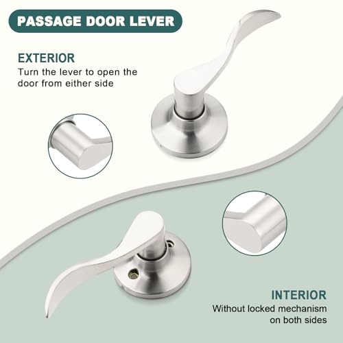 GOBEKOR 10 Pack Satin Nickel Passage Lever Handle Interior Door Levers Hallway Closet Door Handles Wave Door Lock Keyless Lever Door Handles - Image 3