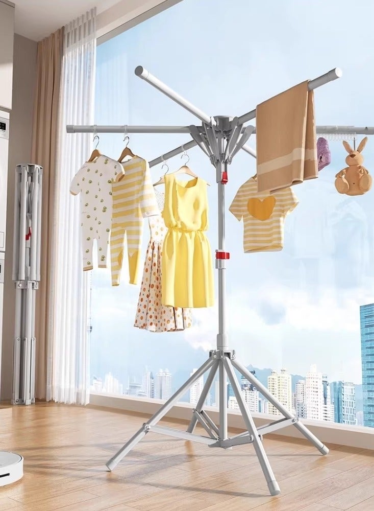 منشر غسيل أرضي قابل للطي – شماعة ملابس من الفولاذ المقاوم للصدأ بارتفاع قابل للتعديل وأذرع دوارة لتجفيف الغسيل داخل المنزل أو خارجه - Image 1