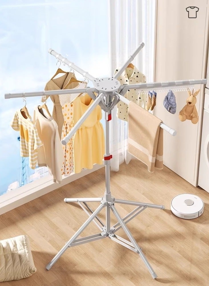 منشر غسيل أرضي قابل للطي – شماعة ملابس من الفولاذ المقاوم للصدأ بارتفاع قابل للتعديل وأذرع دوارة لتجفيف الغسيل داخل المنزل أو خارجه - Image 2