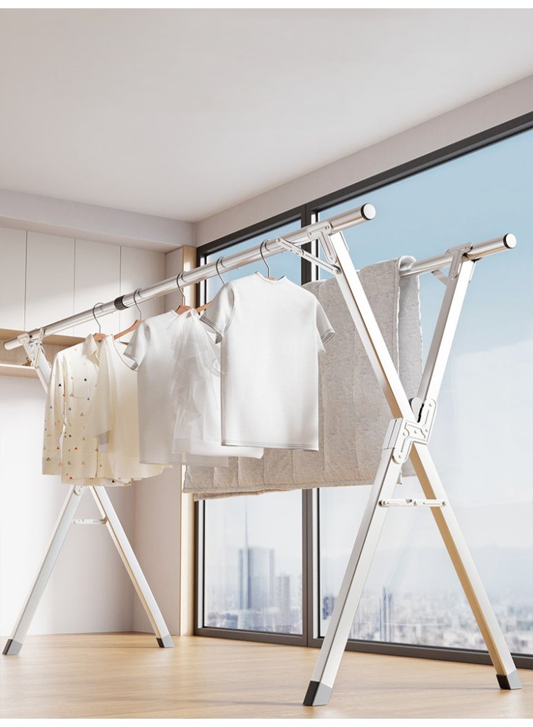 منشر ملابس قابل للطي – منشر غسيل ملابس أرضي ستانلس ستيل بارتفاع قابل للتعديل مع أذرع دوارة لتجفيف الملابس داخل المنزل وخارجه - Image 1