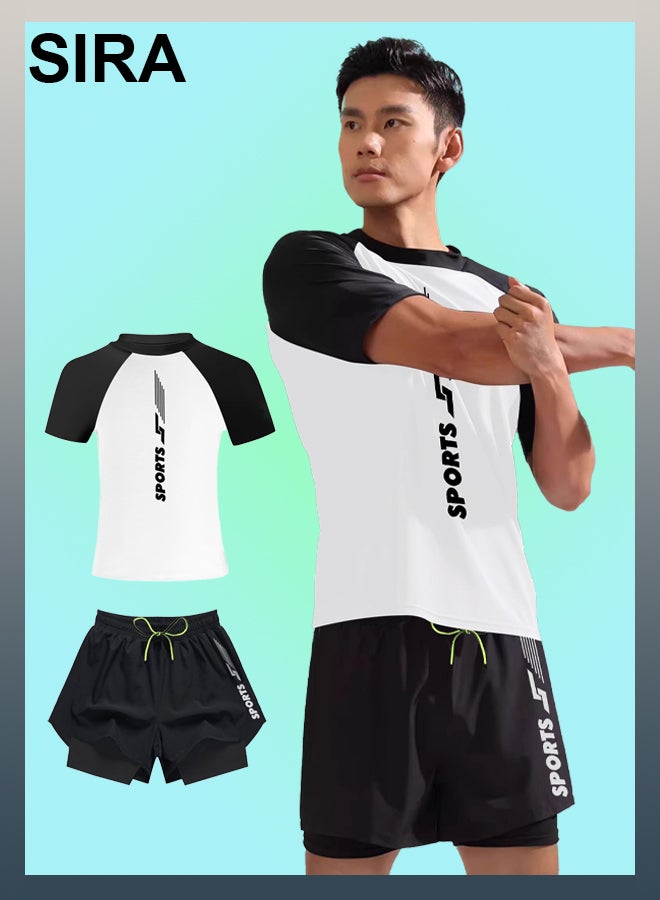 SIRA Men's Quick-Dry Swimwear 2-Piece Set - UPF 50+ Swim Shirt & Modest Swim Trunks for Beach/Pool/Water Sports | Lightweight & Breathable Swim Outfit  - Image 1