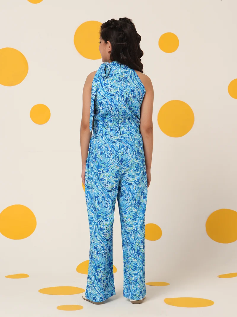 Cherry & Jerry Cherry & Jerry Girls Blue Printed Seersucker Full Length Jumpsuits