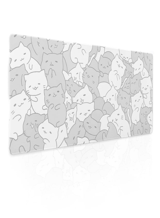 aportt White Kawaii Cats Gaming Mouse Pad XL Cute Anime Kittens Japanese Extended Big Large Desk Mat Non-Slip Rubber Base Stitched Edge Long Keyboard Mousepad for PC Computer Laptop,31.5×11.8 Inches - Image 1