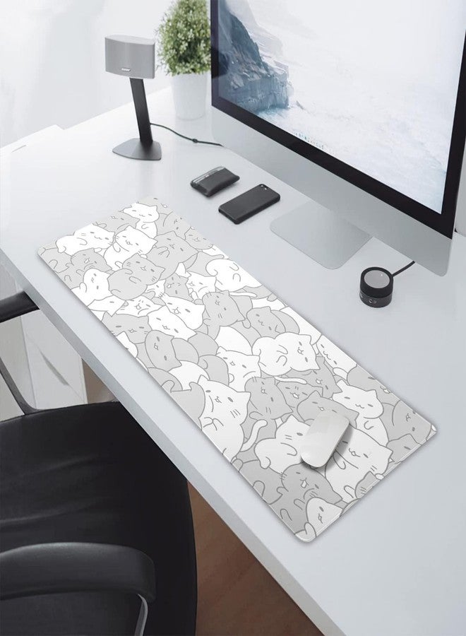 aportt White Kawaii Cats Gaming Mouse Pad XL Cute Anime Kittens Japanese Extended Big Large Desk Mat Non-Slip Rubber Base Stitched Edge Long Keyboard Mousepad for PC Computer Laptop,31.5×11.8 Inches - Image 5