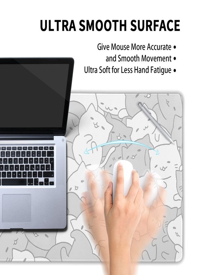 aportt White Kawaii Cats Gaming Mouse Pad XL Cute Anime Kittens Japanese Extended Big Large Desk Mat Non-Slip Rubber Base Stitched Edge Long Keyboard Mousepad for PC Computer Laptop,31.5×11.8 Inches - Image 4