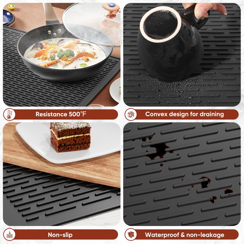 IKANFI Stove Top Cover for Electric Stove, Dish Drying Mat for Kitchen, Glass Cooktop Protector, Heat Resistant Waterproof Foldable Anti-Slip Silicone Mat (Black, 30''L x 21''W) - Image 4