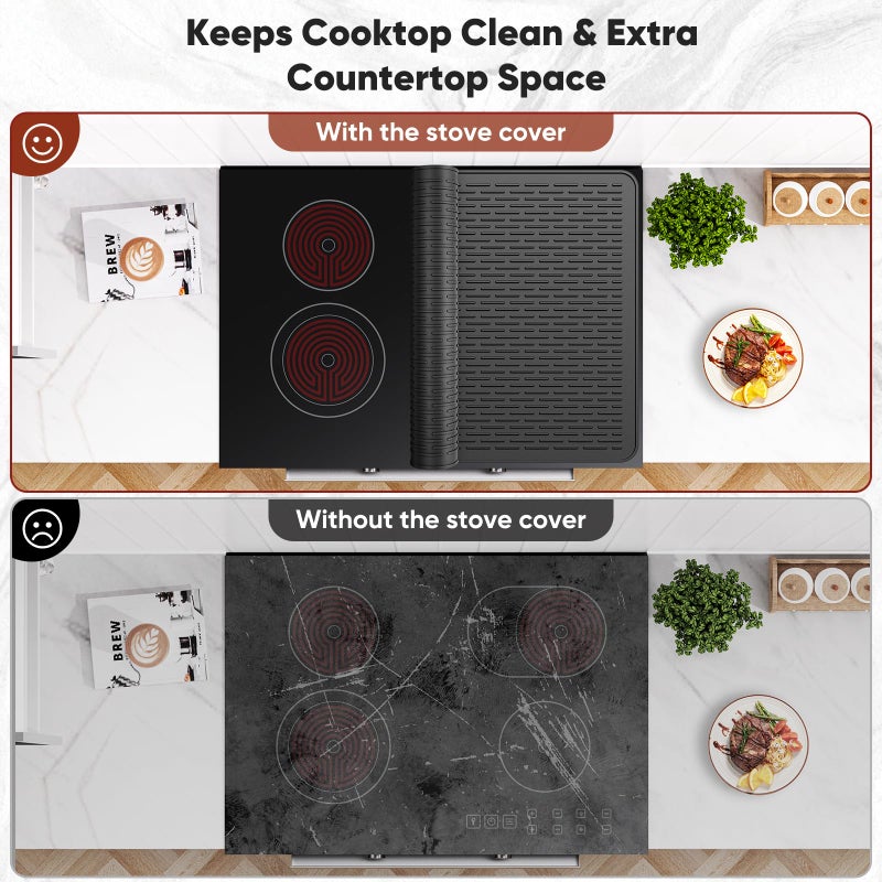 IKANFI Stove Top Cover for Electric Stove, Dish Drying Mat for Kitchen, Glass Cooktop Protector, Heat Resistant Waterproof Foldable Anti-Slip Silicone Mat (Black, 30''L x 21''W) - Image 3