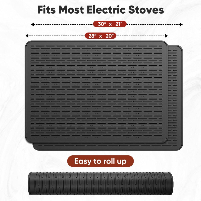 IKANFI Stove Top Cover for Electric Stove, Dish Drying Mat for Kitchen, Glass Cooktop Protector, Heat Resistant Waterproof Foldable Anti-Slip Silicone Mat (Black, 30''L x 21''W) - Image 2