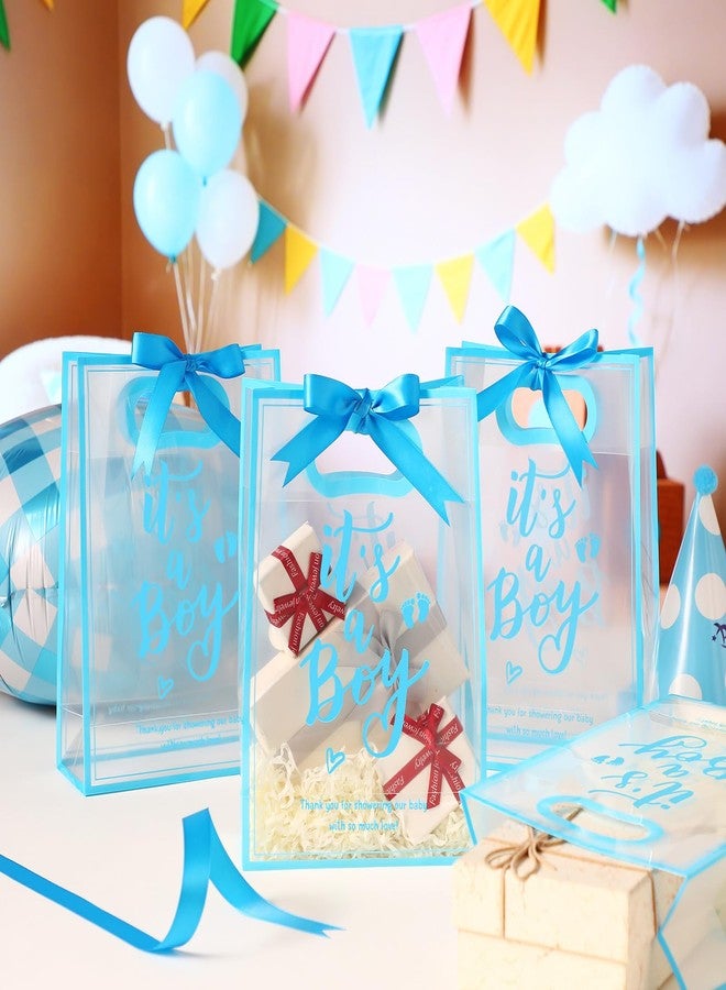 Sinload 25 Pcs Baby Shower Gifts Bags for Guests Clear Plastic Gift Bag with Die Cut Handles Reusable PP Flower Bag with Ribbon for Gender Reveal Party Guest Gift, 7x10x3.15 Inch(Boy - Image 4