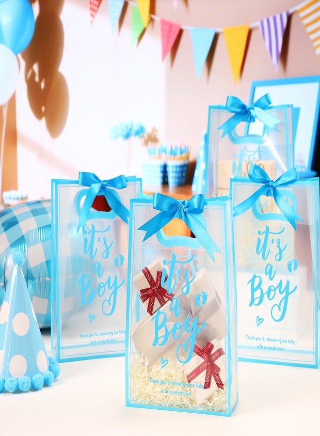 Sinload 25 Pcs Baby Shower Gifts Bags for Guests Clear Plastic Gift Bag with Die Cut Handles Reusable PP Flower Bag with Ribbon for Gender Reveal Party Guest Gift, 7x10x3.15 Inch(Boy - Image 3