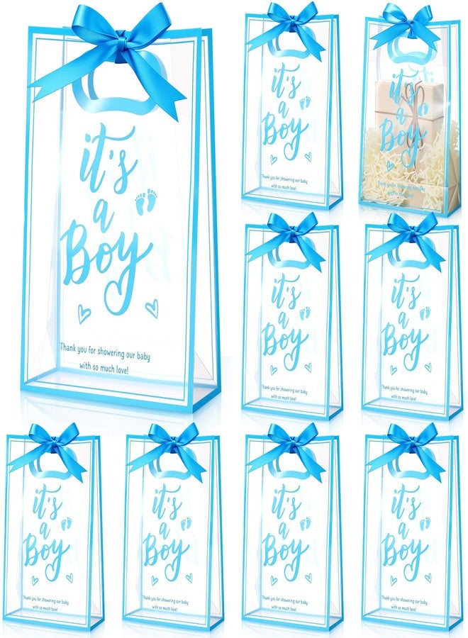 Sinload 25 Pcs Baby Shower Gifts Bags for Guests Clear Plastic Gift Bag with Die Cut Handles Reusable PP Flower Bag with Ribbon for Gender Reveal Party Guest Gift, 7x10x3.15 Inch(Boy - Image 1