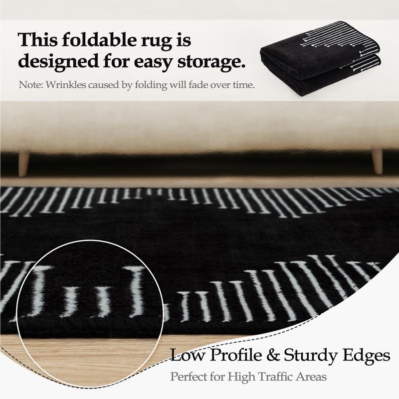 Seavish Runners for Hallways Non Slip 2.6x10 Low Pile Soft Black Carpet Runners Modern Geometric Faux Wool Entryway Rugs Indoor Decor Non Shedding Neutral Rugs for Entrance Kitchen Foyer Living Room - Image 4