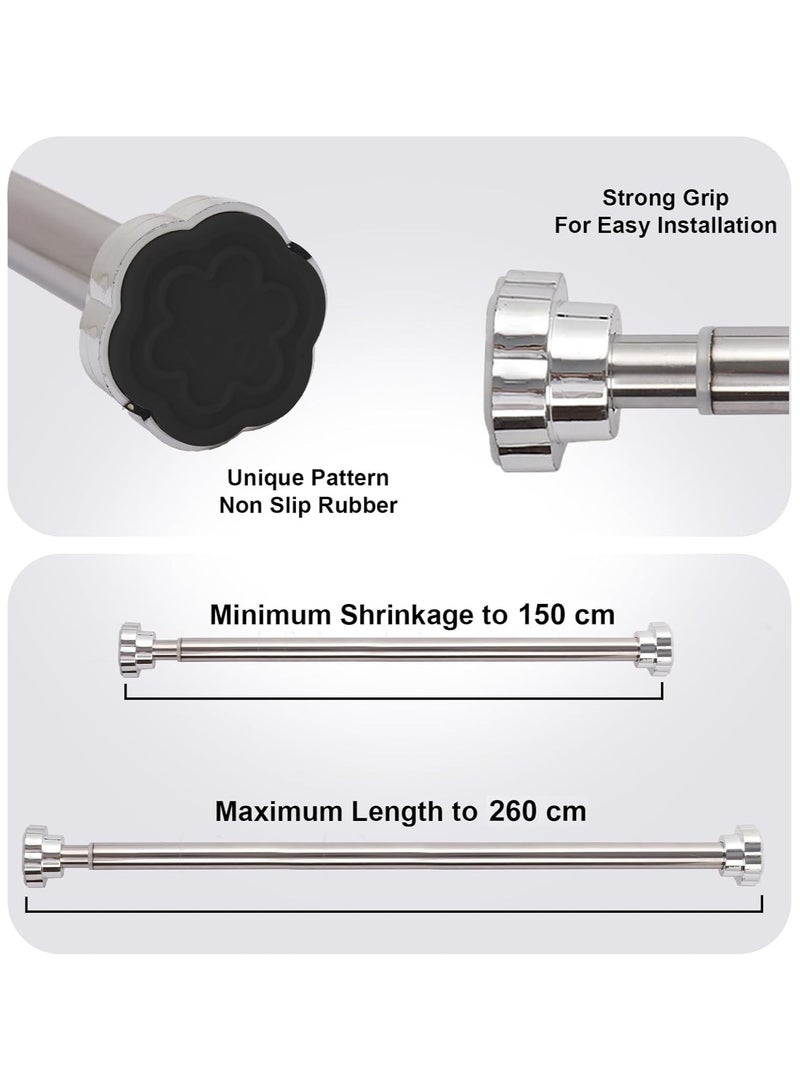 Rubik Curtain Rod, 150cm to 260cm Adjustable Length Telescopic Tension Bar Stainless Steel for Shower Stalls Bathtubs Closets Windows Changing Areas - Non-Slip No Drilling  - Image 3