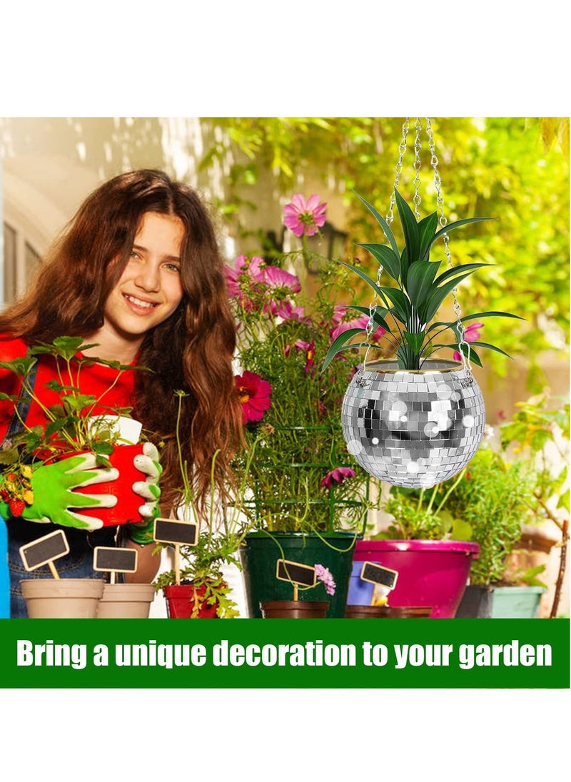 SYOSI SYOSI 6 Inches Disco Ball Plant Hanger, Disco Ball Planter with Hook and Wooden Stand, Disco Planter Pots for Indoor Outdoor Plants Home Decor  - Image 5