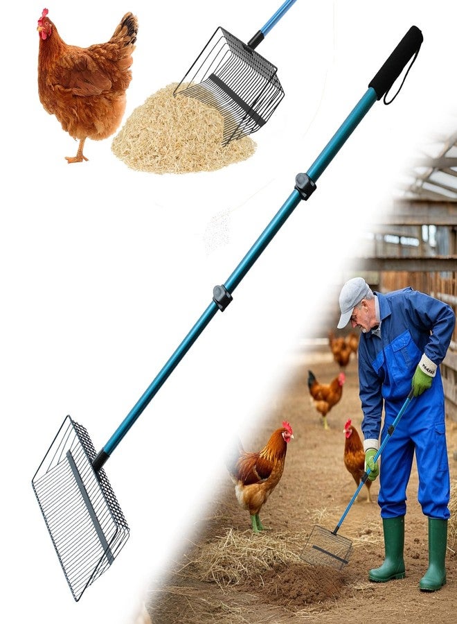 Polarduck Chicken Poop Scooper & Rake: Stainless Steel Heavy Duty Litter Scooper Sand Sifter Shovel with Adjustable Handle for Chicken Coop & Pet Waste Cleaning (22"-41") | Chicken Essentials (Basic) - Image 1