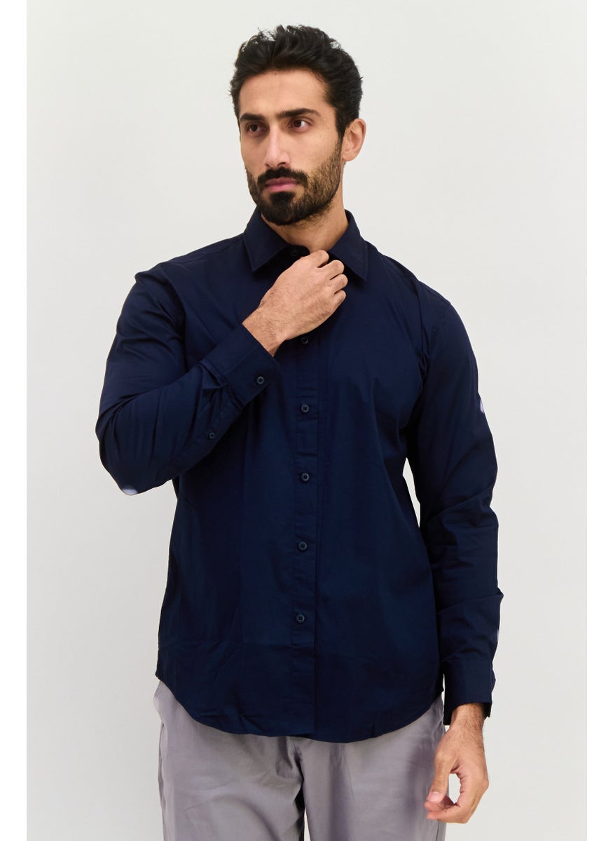 ESPRIT Men Regular Fit Solid Long Sleeves Casual Shirt, Navy  - Image 1