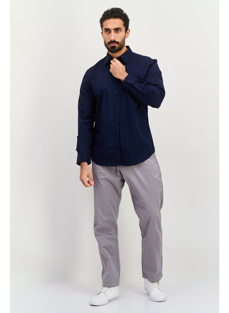 ESPRIT Men Regular Fit Solid Long Sleeves Casual Shirt, Navy  - Image 4
