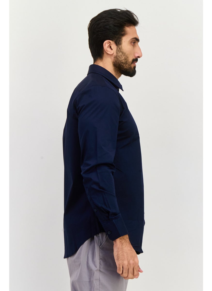 ESPRIT Men Regular Fit Solid Long Sleeves Casual Shirt, Navy  - Image 3