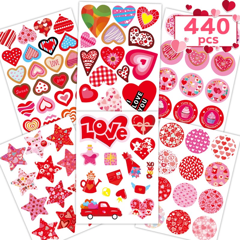 Joyful Start Valentines Stickers 440PCS Valentines Day Stickers for Kids Valentines Stickers for Kids for Laptop Luggage Supplies - Image 1