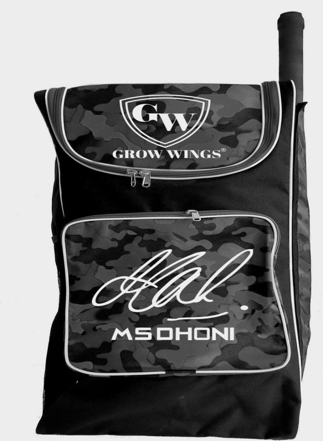 Grow wings حقيبة أدوات الكريكيت من ماركة Grow wings مع حامل مضرب خاص على الجانبين، حقيبة رياضية، حقيبة ظهر، حجم كامل مع أحزمة كتف (زيتوني) - Image 1